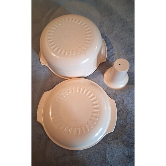 Tupperware Stack Cooker 3 Qt Deep Bowl, lid, cone Almond For Microwave 3pc set - Picture 2 of 4